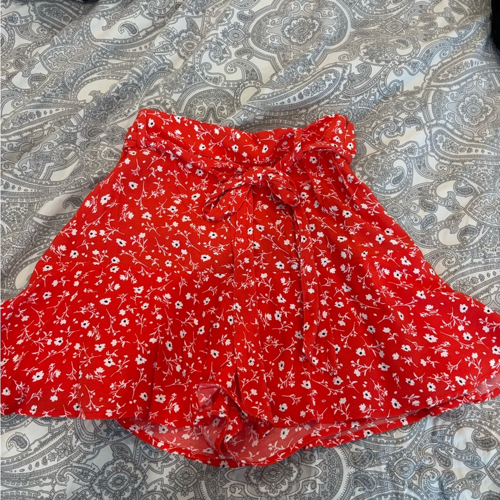 Zara Red Skater Mini Skirt with Tie Front